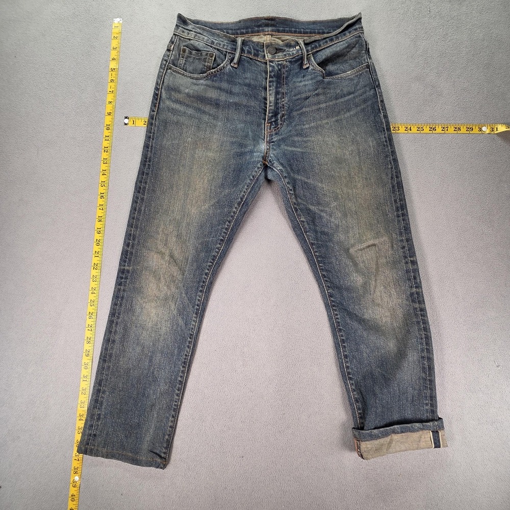 Levis 505 Jeans Mens Selvedge Blue Med Wash Slim Whiskers Honeycomb Fits 30x26